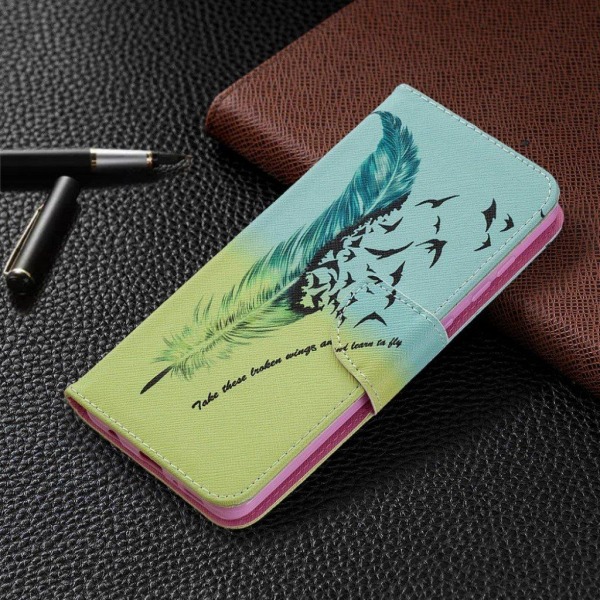 Wonderland Samsung Galaxy A21s Flip Etui - Fjer Mønster Multicolor