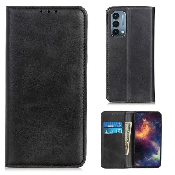 OnePlus Nord N200 5G flip etui i ægte læder med pung – Sort Black