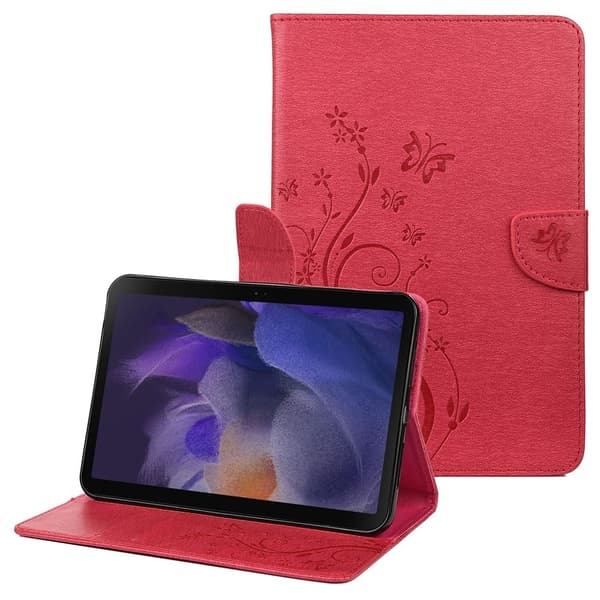 Samsung Galaxy Tab A8 10.5 (2021) sommerfugleblomst-præget læderetui - Rød Red