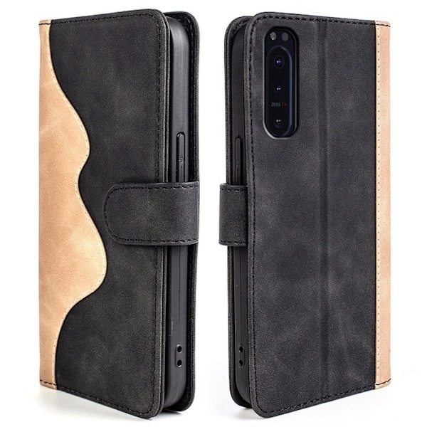 To-farvet Sony Xperia 5 II læderetui - Sort Black