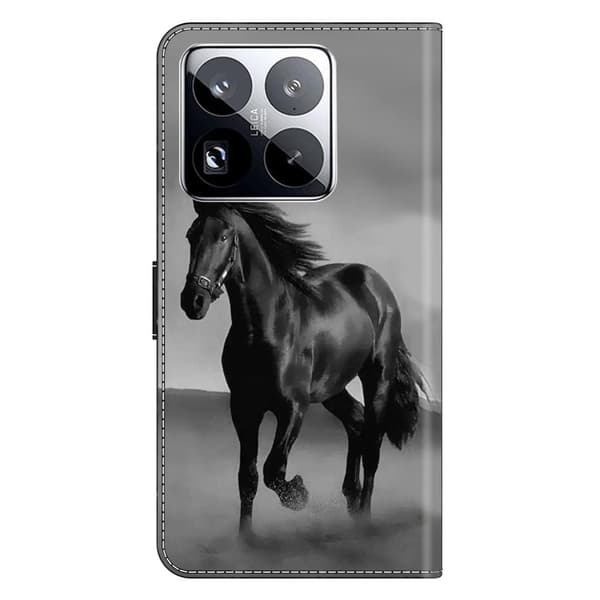 Xiaomi 15 Pro Etui med magnetisk lås 3D-mønster Læderpung Telefoncover - Sort Hest Black