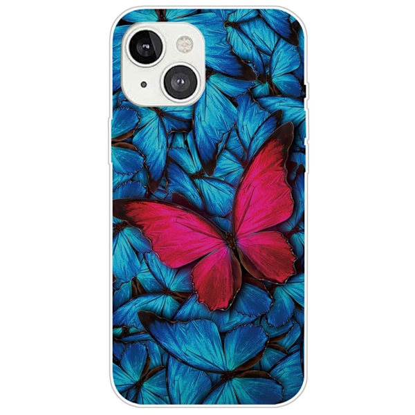 Butterfly läder iPhone 14 Plus fodral - Blå Blå