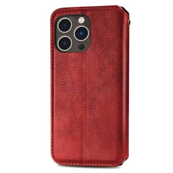 Läder iPhone 14 Pro fodral med romb-design - Röd Röd
