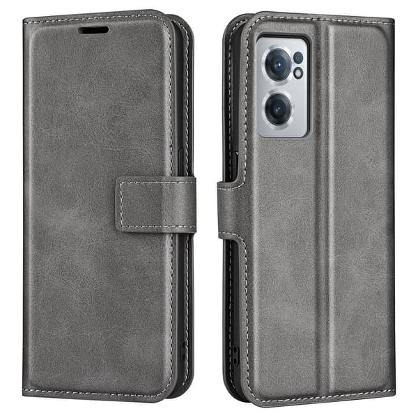 Skinn-etui i lommebok-stil for OnePlus Nord CE 2 5G - Grå Silver grey