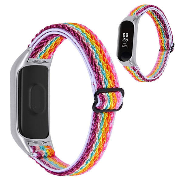 Xiaomi Mi Band 5 nylon elastisk urrem - Regnbue Multicolor