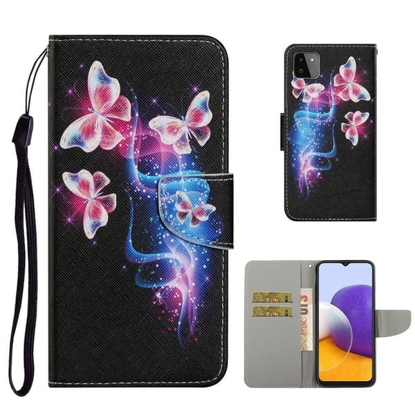 Wonderland Samsung Galaxy A22 5G Flippetui - Pink og Blå Sommerfugl Blue