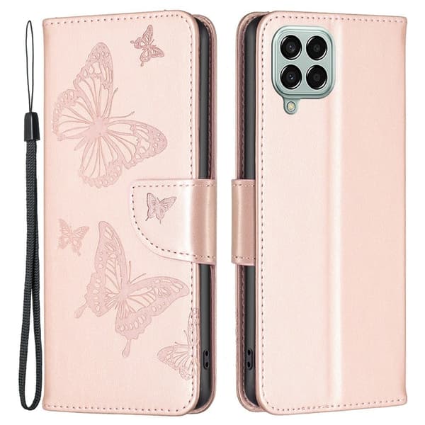 Butterfly Samsung Galaxy M33 5G skinnveske - Rose Pink