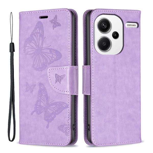 Butterfly Xiaomi Redmi Note 13 Pro Plus nahkakotelo - Violetti Purple