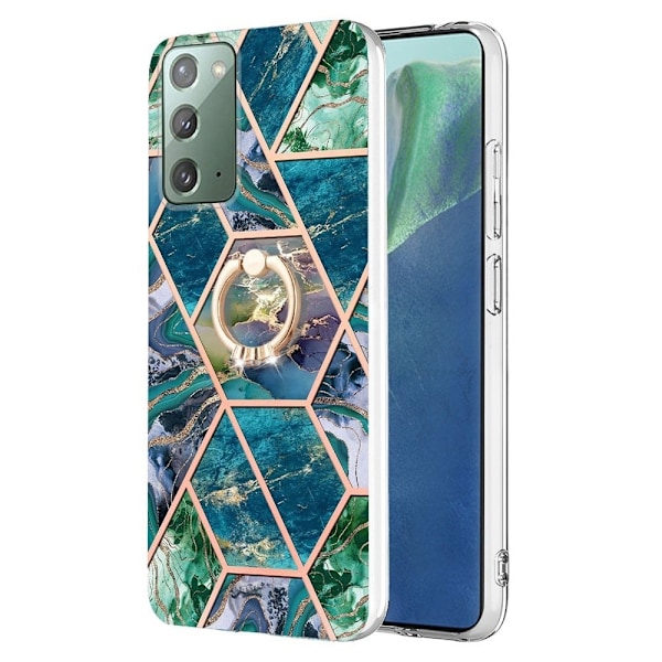 Marble Mønstret Deksel med Ring Holder til Samsung Galaxy Note 20 5G - Blå / Grønn Blue