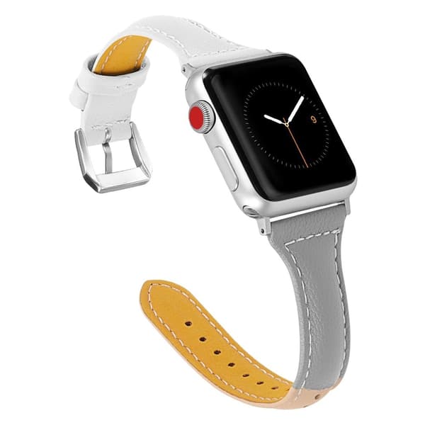 Apple Watch Series 4 40mm tri-color klockarmband i äkta läder - Vit / Grå / Khaki Brun