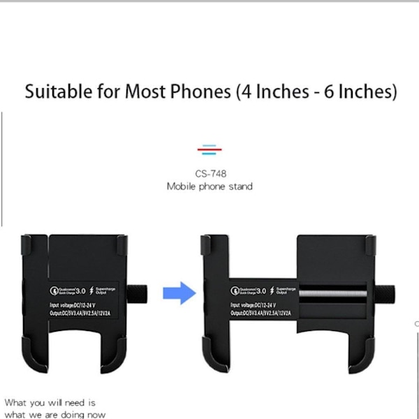 Universal WUPP 360 degree rear view bike phone mount QC 3.0 ch