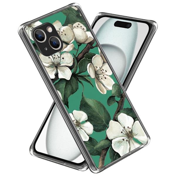 Deco iPhone 15 cover - Hvide Blomster Green