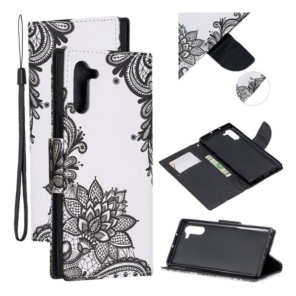 Wonderland  Samsung Galaxy Note 10 flip kotelot - Musta Kukka Black