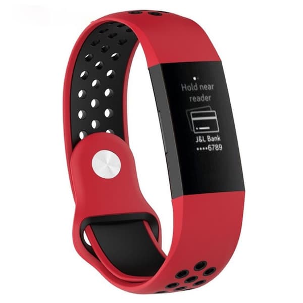 Fitbit Charge 3 erstatnings urrem i silikone med flerfarvet design - str. L, Rød/Sort Multicolor