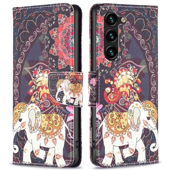 Wonderland Samsung Galaxy S23 Plus Flip Etui - Blomst og Elefant Multicolor