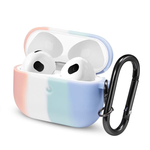 AirPods 3 regnbuefarvet silikoneetui med karabinhage - Lyserød / Blå Multicolor