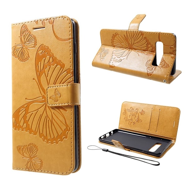 Samsung Galaxy S10 Plus trykt sommerfugl læder flip etui - Gul Yellow