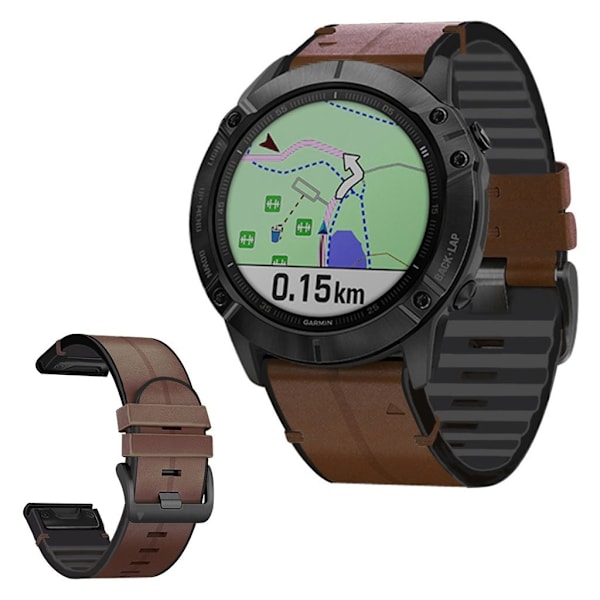 Garmin Fenix 6X / 5X Plus / 3 aito nahka + silikoni ranneke - Kahvi Brown