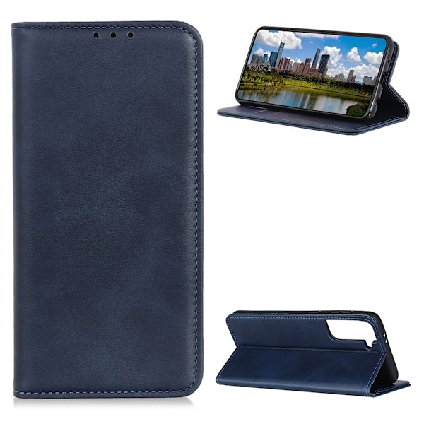 Lompakko-style Aitoa Nahkaa Läppäkotelo For Samsung Galaxy S21 Plus - Sininen Blue