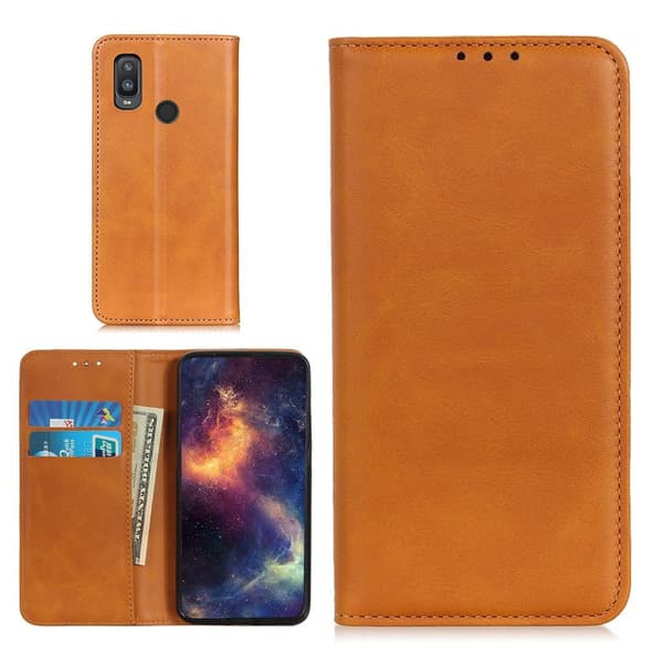 Lompakko-style Aitoa Nahkaa Läppäkotelo For Alcatel 1l (2021) - Ruskea Brown