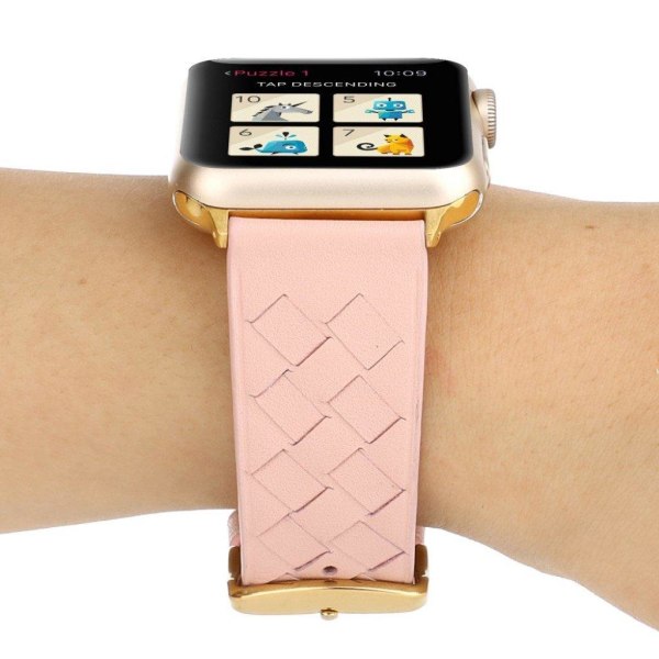 Apple Watch Series 4 40mm vævet ægte læder Urrem - Lyserød Pink