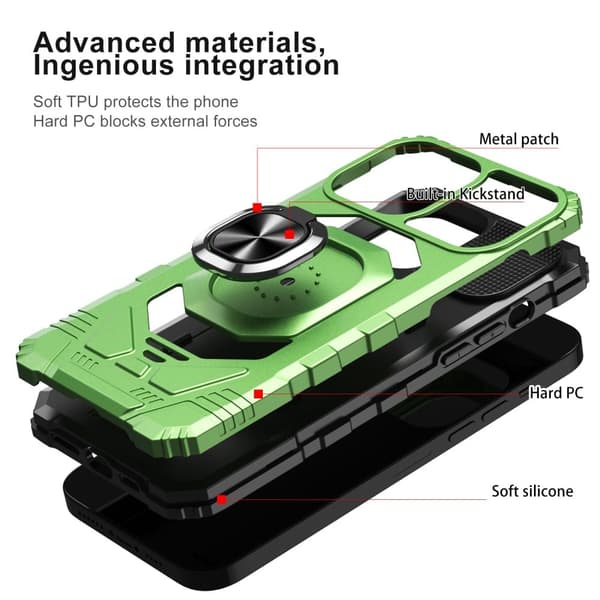 Slitstarkt hårdplastskal med mjuk insida och kickstand för iPhone 14 Pro Max - Grön Grön