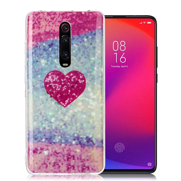 Marble Xiaomi Redmi K20 Pro etui - Hjerte i Farverig Glimmer Multicolor