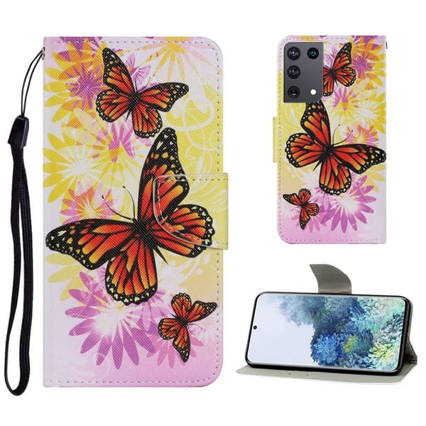 Wonderland Samsung Galaxy S21 Ultra Flippetui - Big Sommerfugl Multicolor