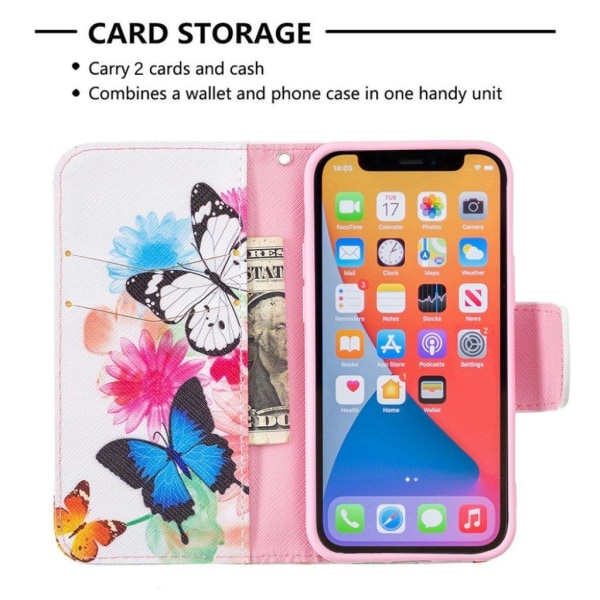 Wonderland iPhone 13 Mini flip etui - To Sommerfugle Multicolor