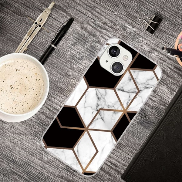 Marble design iPhone 14 Plus cover - Marmor Terning I Sort Og Hvid White