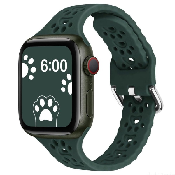 Apple Watch (41 mm) klockarmband i silikon med söt katt-tass - Olivgrön Grön