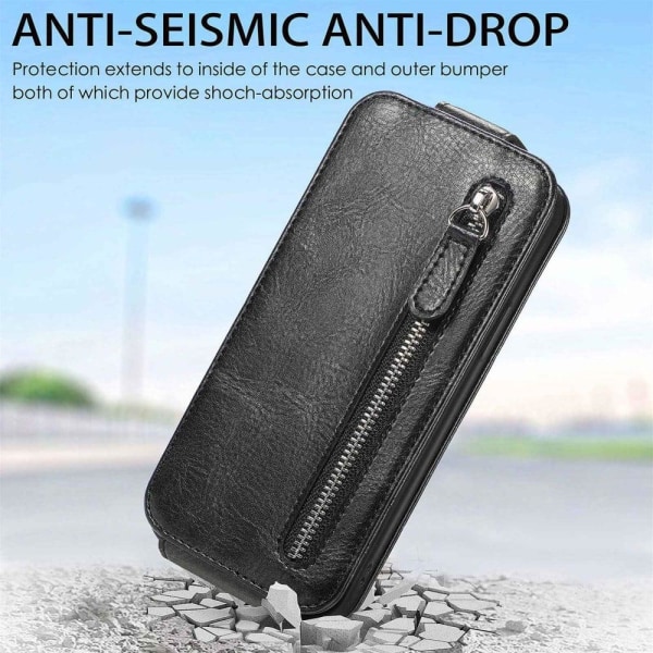 Vertical Flip Phone Suojakotelo With Zipper For iPhone 7 Plus / 8 Plus - Musta Black