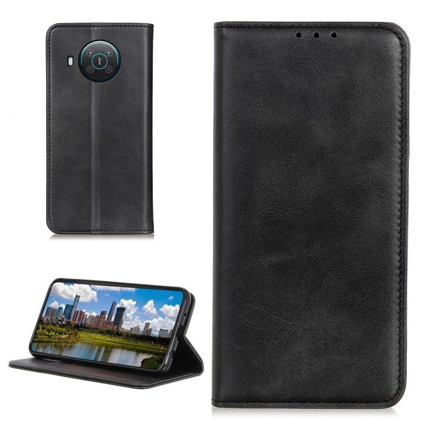 Wallet-style ægte Læder Flipcase til Nokia X10 / X20 - Sort Black