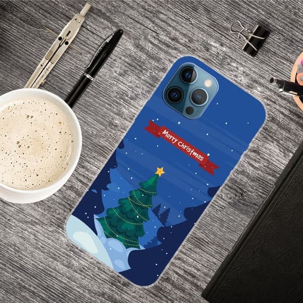 iPhone 16 Pro Fodral Julmönster Tryck Mjukt Flexibelt Telefonskydd - Julgran Blå