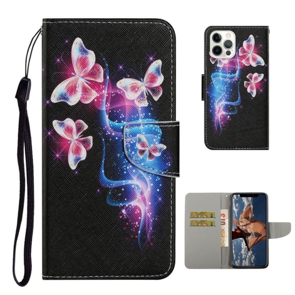 Wonderland iPhone 13 Pro flip etui - Lyserød Sommerfugl Multicolor