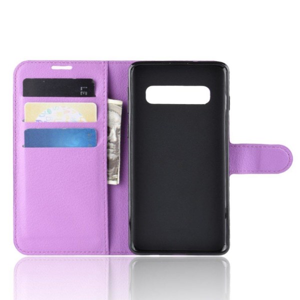 Samsung Galaxy S10 Plus litchi skin læder flip etui - Lilla Purple