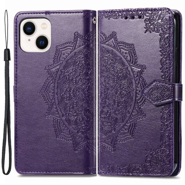 Mandala läder iPhone 15 fodral - Lila Lila