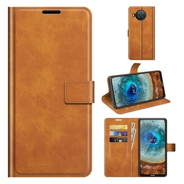 Wallet-style Lær Etui til Nokia X10 / X20 - Oransje Orange