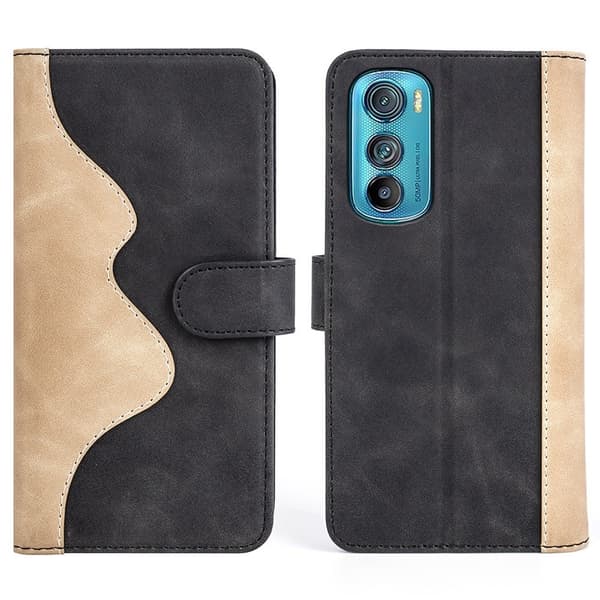 To Farvet Læder Flip Case til Motorola Edge 30 - Sort Black
