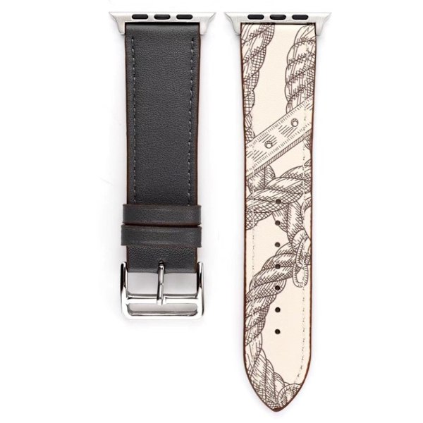 Apple Watch Series 5 40mm mønster ægte læder Urrem - Sort Black