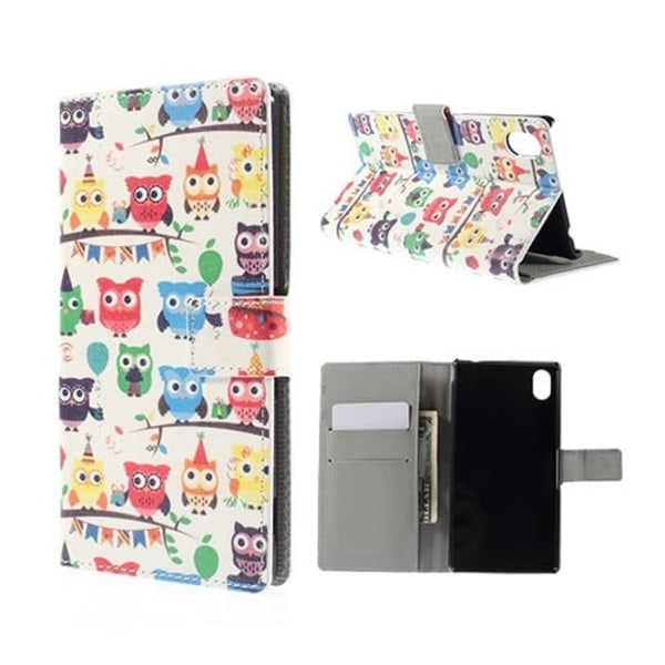 Moberg Sony Xperia M4 Aqua Læder Etui med Kortholder - Mange flere farvet Ugler Multicolor