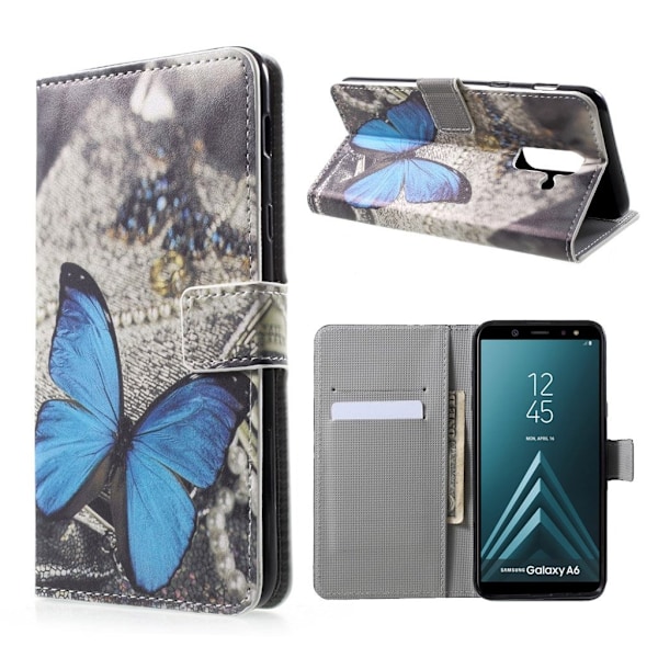 Butterfly läder Samsung Galaxy A6 (2018) fodral - Blå Blå