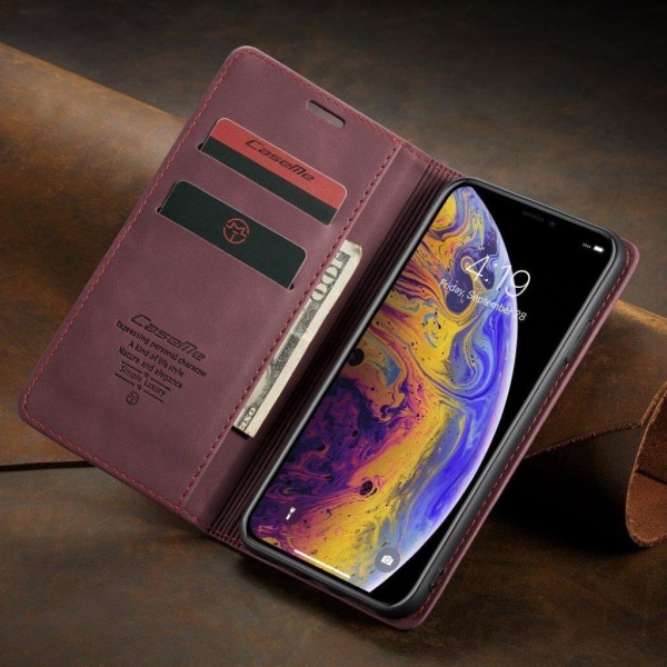 CASEME iPhone Xs Max plånboksfodral i läder - vinröd Röd