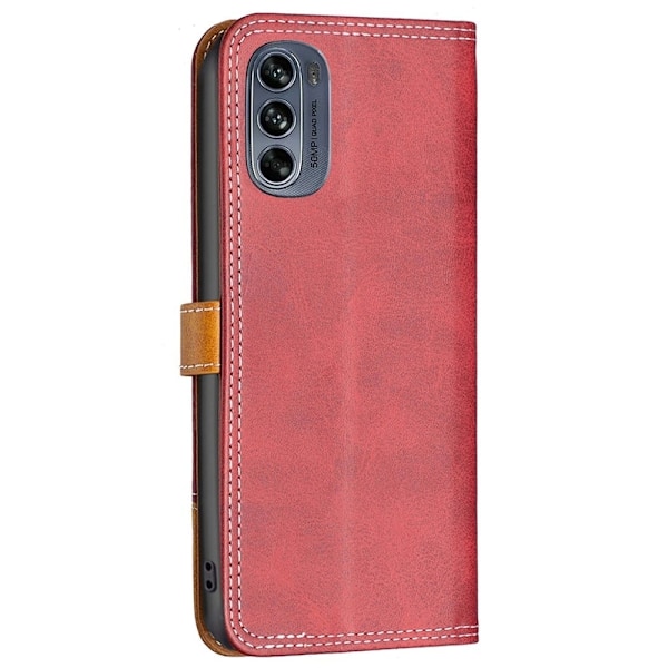 BINFEN tvåfärgat läder Motorola Moto G62 5G fodral - Röd Röd