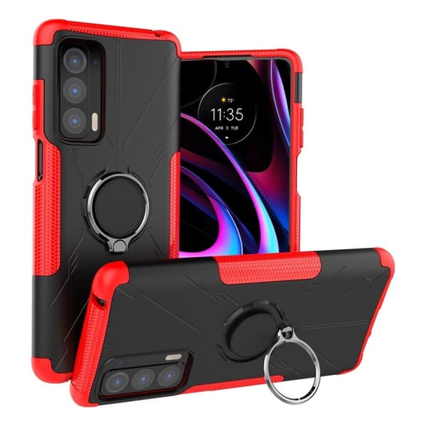 Kickstand-cover med magnetisk plade til Motorola Edge (2021) - Rød Red