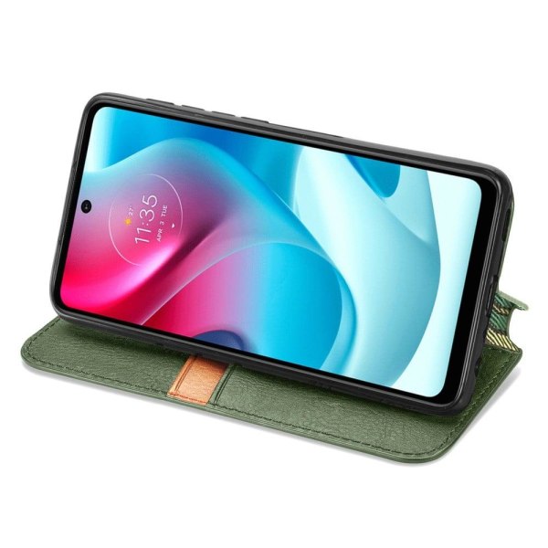 Nahkakotelo With A Stylish Rhombus Imprint For Motorola Moto G60s - Vihreä Green