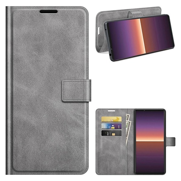 Hållbart konstläder Sony Xperia 1 III fodral med plånbok - Silver/Grå Silvergrå