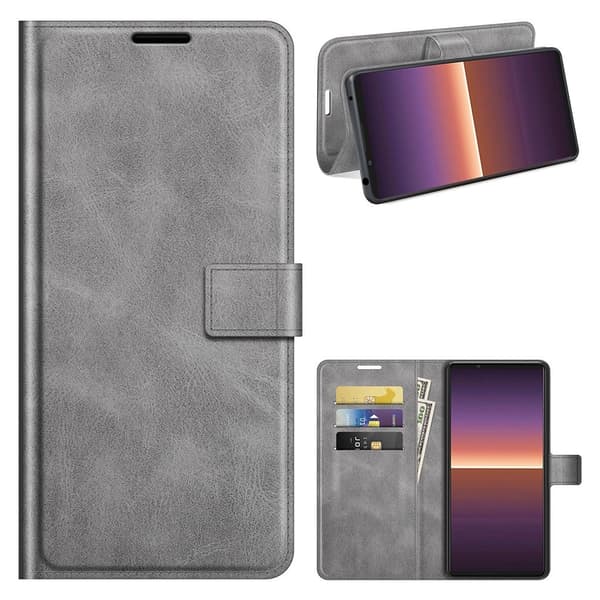 Lompakko Nahkakotelo For Sony Xperia 1 III - Harmaa Silver grey