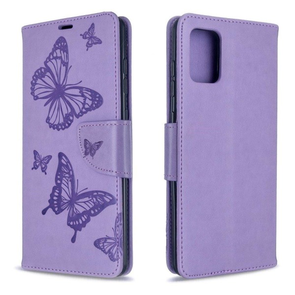 Butterfly Samsung Galaxy A71 nahkakotelo - Violetti Purple