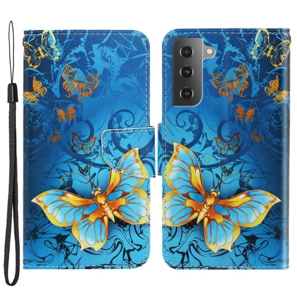 Wonderland Samsung Galaxy S22 Plus Flip Etui - Gylden Sommerfugl Multicolor
